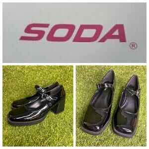 Soda Black‎ Patent Mary Jane Block Heel Shoes Square Toe Chunky Size 8.5